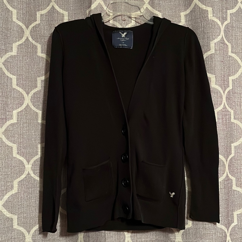 American Eagle Hooded Black Cardigan